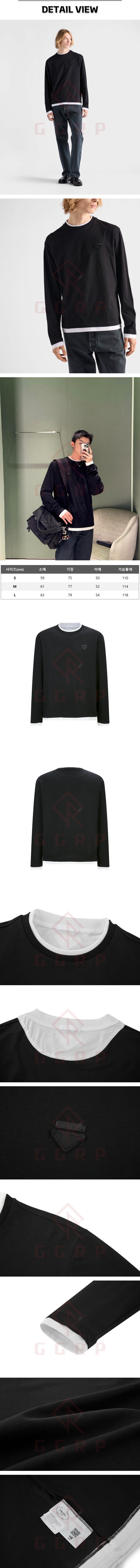 zz376[잔디집] 프라다 트라이앵글 로고 모티브 패치 레이어드 블랙 맨투맨.jpg