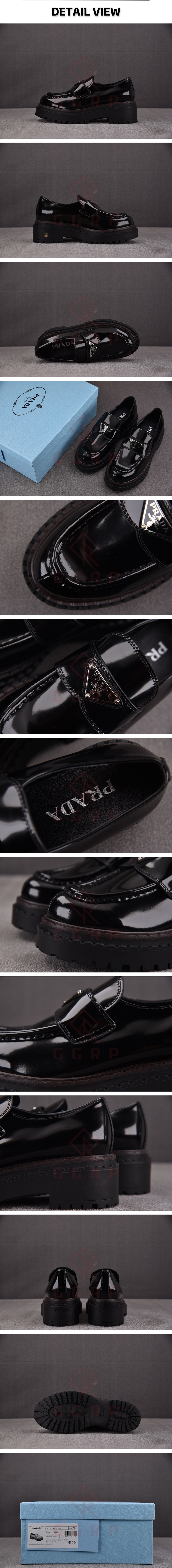 13번 1221 프라다 우먼스 브러쉬드 초콜릿 블랙 레더 로퍼.jpg